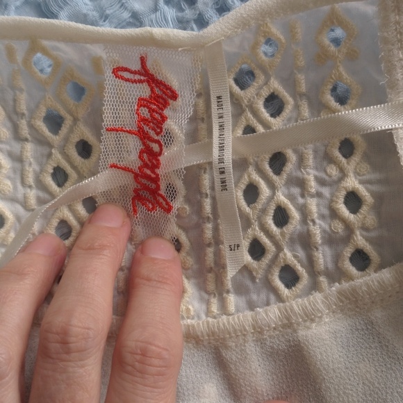 Free People Ivory Sheer Lace-Trim Peasant Top - Picture 6 of 6